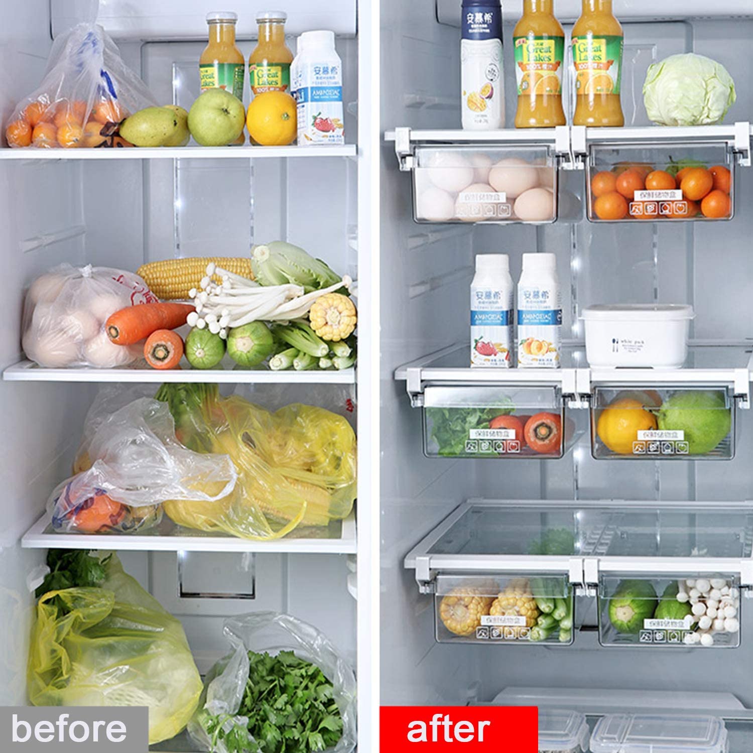 Compartimiento de almacenamiento transparente para nevera, organizador de cajones para mascotas, 1/4/8 compartimentos, para despensa, congelador,