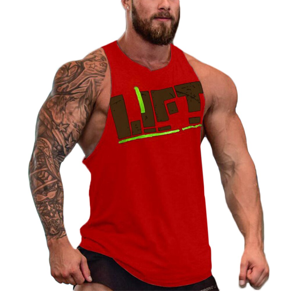 Mænd gym singlet tanktops løse åndbare bodybuilding toppe til sommer aic 88: Rød / Xl