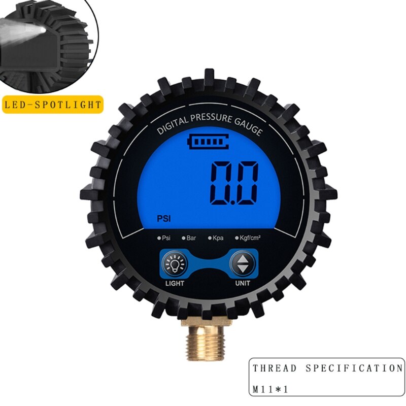 Dial Size Digital Air Pressure Gauge Battery Powered with LED Light 0-200psi Accuracy 1% Guage Meter