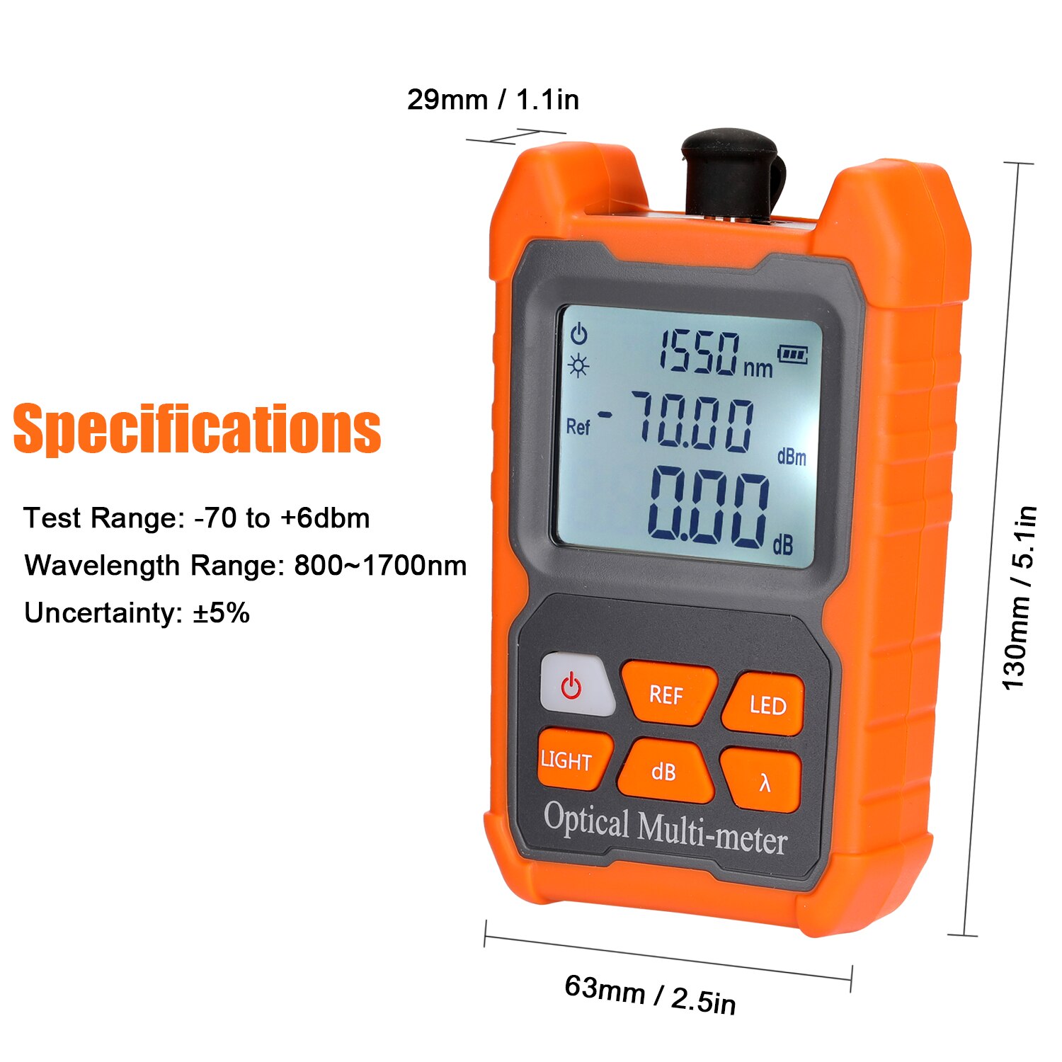 Portable Mini Fiber Optical Power Meter 8 Wavelengths with LED Light Network Cable Tester FTTH Fiber Optic Cable Tester