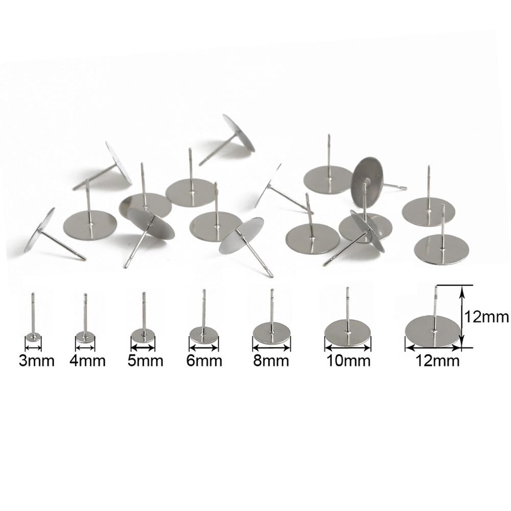 100/200pcs Stainless Steel Blank Earring Stud Base Pins Earrings Earplug For DIY Jewelry Making Accessories Supplie