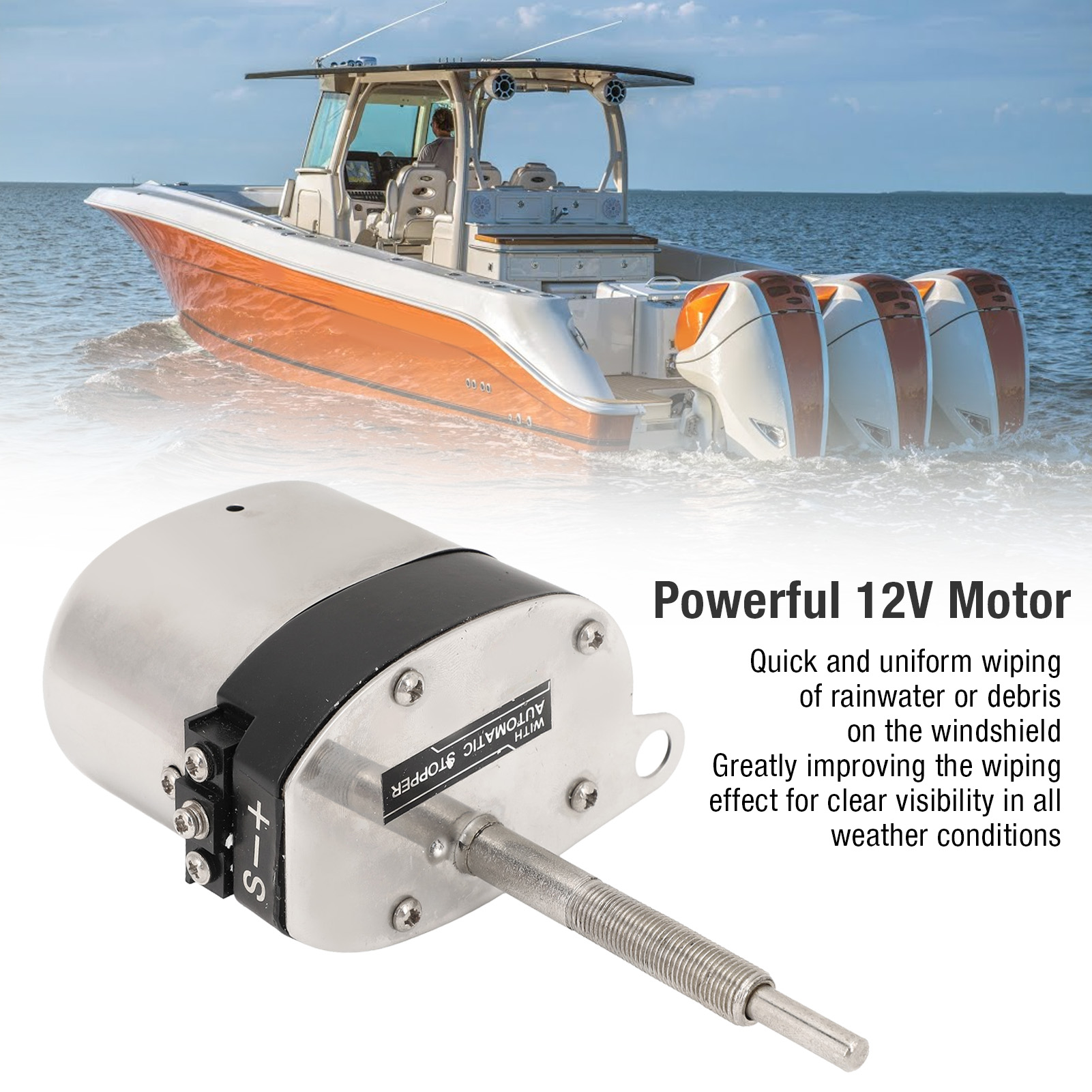 Wiper Motor Blade Kit Wiper Arm 105° Rotating Long Lasting for Tractor Fishing Boat ATV UTV