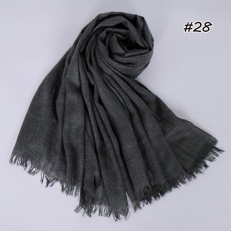 Premium Linen Cotton Hijab Scarf Women Muslim Hijab Large Size Plain Fringe Shawl Tassel Wraps Headband Long Scarves 190X100cm: Dark Khaki