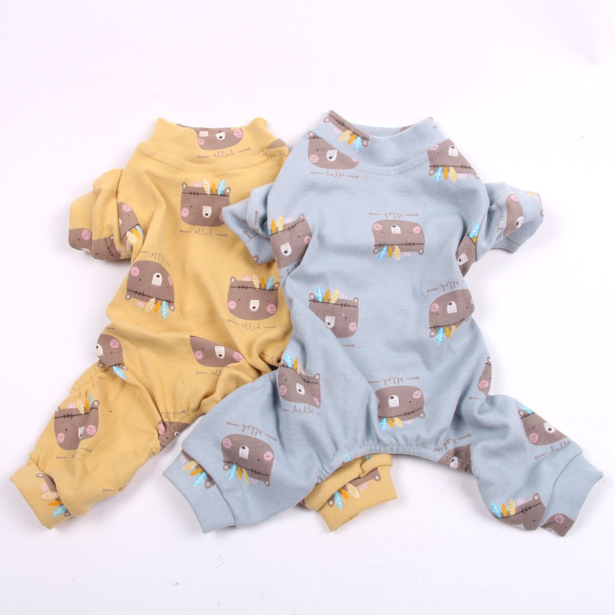 Soft Dog Cat Pajamas Jumpsuit Cartoon Cat Puppy Sleepwear Nightshirt Home Apparel 5 Sizes 6 Colours