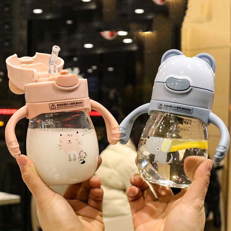 270ml børn vand kop tegneserie baby fodring kopper med sugerør lækage vandflasker udendørs bærbare børn kopper