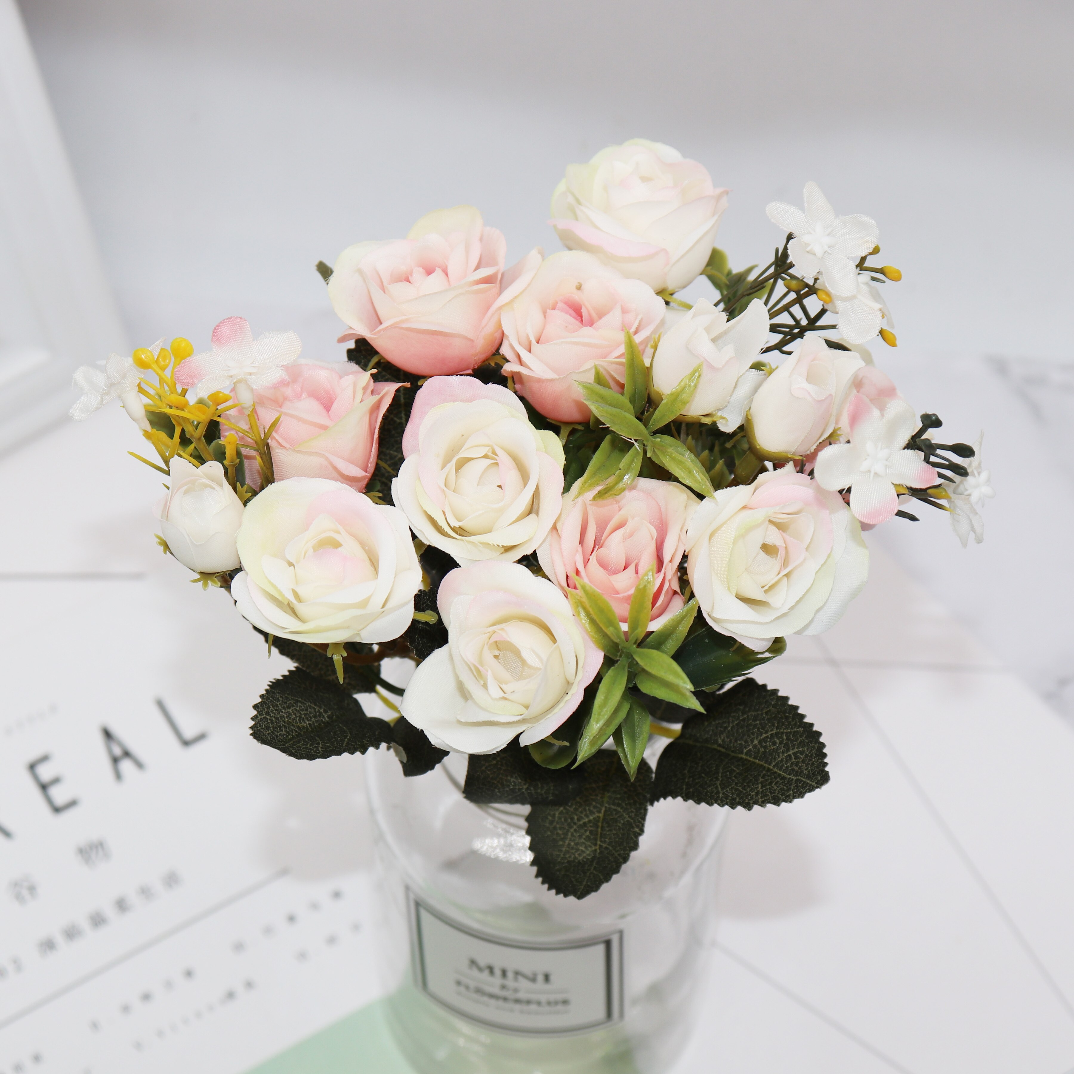 13 huvuden siden rosor brudbukett bröllop juldekoration för hem vas prydnadsväxter blomkruka konstgjorda blommor scrapbooking