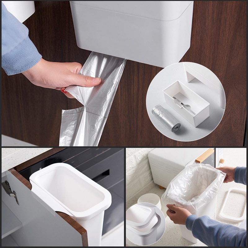 Baffect 12L Kitchen Trash Can for Cabinet Door Trash Bin Plastic Waste Bin with Garbage Bag Storage Box kitchen Compost Caddy