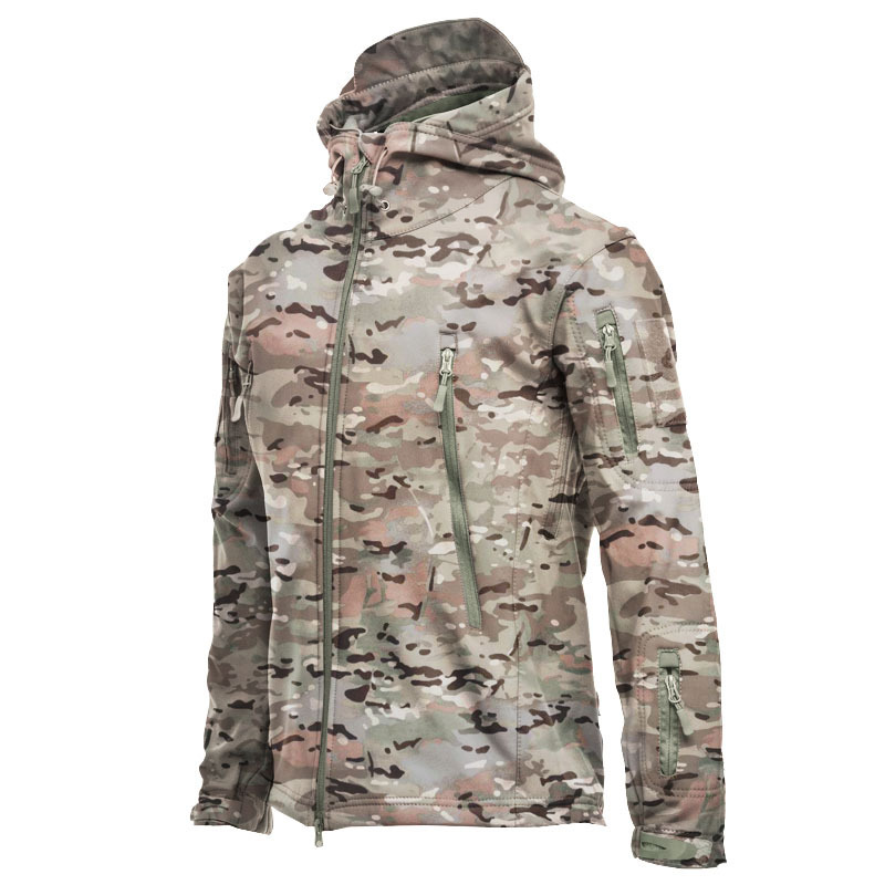 Männer Leise Sanft Hülse Tarnung Taktische Jacke Wasserdichte Warme Vlies Jagd Jacken draussen Wandern Angeln Mit Kapuze Mantel: 4XL / Gold