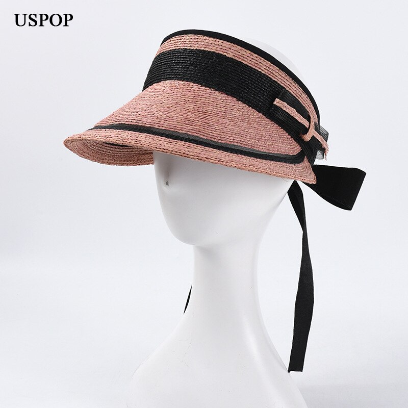 Uspop Raffia Zon Hoeden Zomer Hoeden Natuurlijke Raffia Stro Hoeden Vrouwen Strand Hoeden Zonneklep Caps