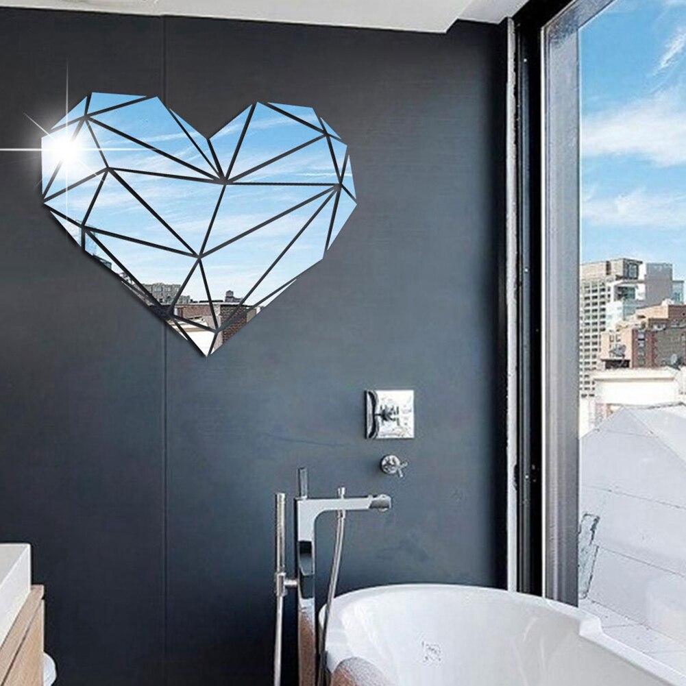 Geometrisk kærlighed hjerte akryl spejl dekorativ tredimensionelt væg klistermærke boligindretning walldecor наклейки на стену