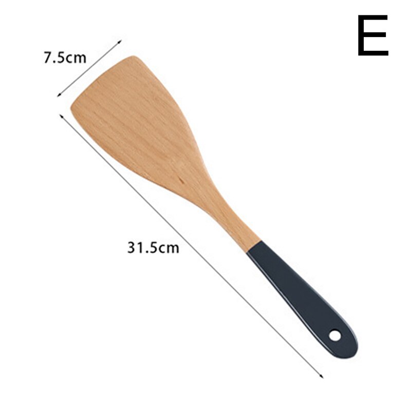 Solid Wood Handle Non Stick Cooking Pot Set Soup Spoon Rice Scoop Spatula Kitchen Cookware Utensils Set Home Gadget Tools Sets: E