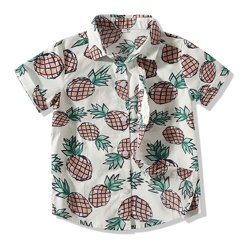 Camiseta de manga corta con piña impresa para bebé, verano , algodón, informal, cuello vuelto, 0-3 años: Blanco / 18 meses