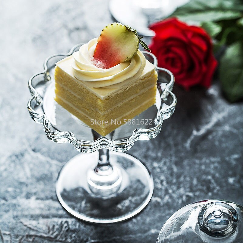 Plateau à gâteau en verre européen avec couvercle anti-poussière ménage pâtisserie assiette Western dessert assiette maison mariage décoration