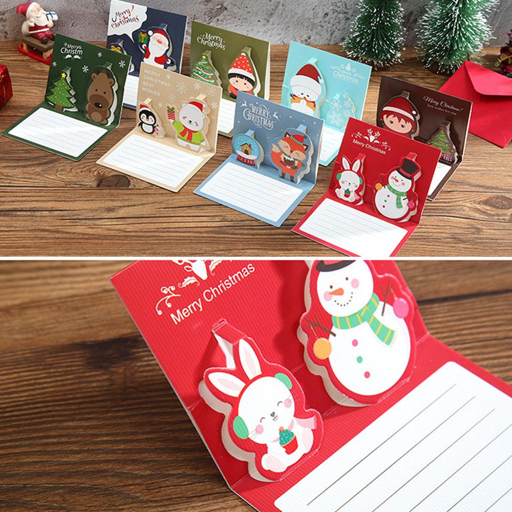 3D Cartoon Kids Mini Mooie Gelukkig Nieuwjaar Wenskaart Vrolijk Kerstfeest Sneeuwpop Kaarten Met Envelop Postkaart Xmas