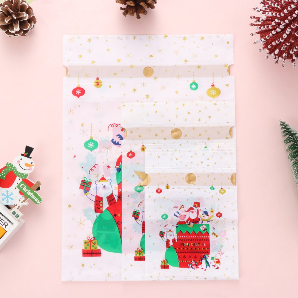 5PCS Plastic Candy Wrap Package Christmas Cookie Drawstring Bags Storage Pouches Baking Stocking Container Party Supplies