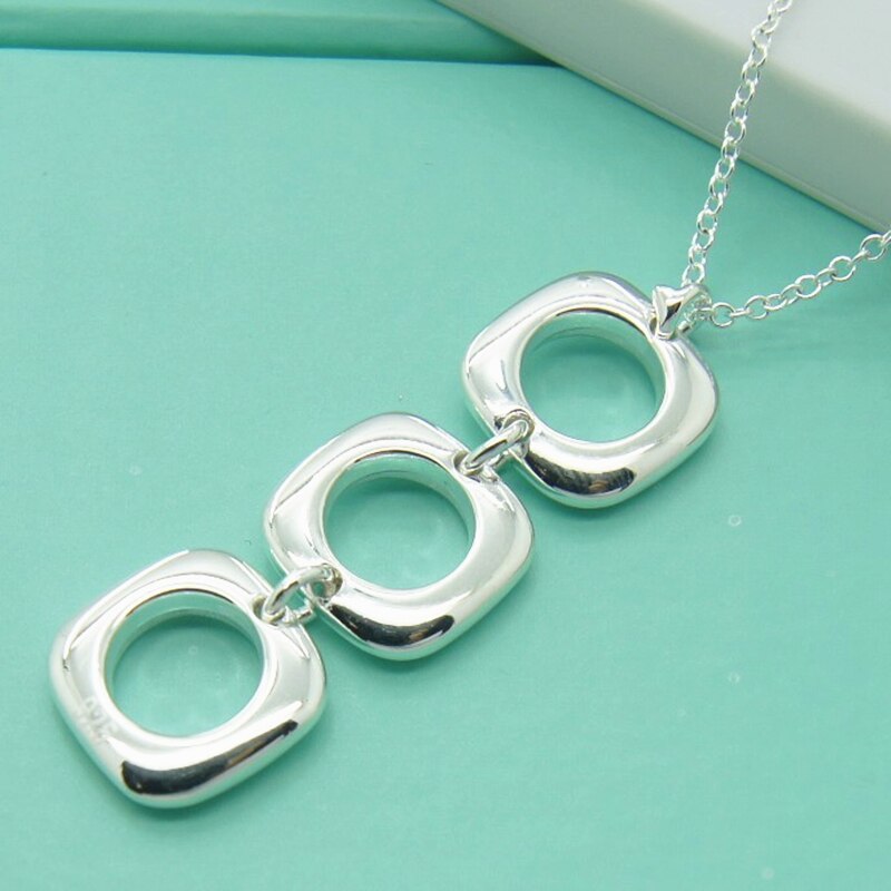 Sieraden 925 sterling zilveren ketting drie vierkante cirkel hanger ketting zilveren ketting vrouw bruiloft bruiloft