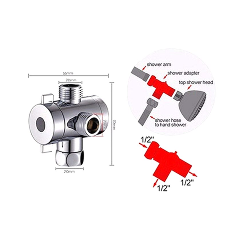 2Pcs 3 Way T Shape Adapter Connector for Angle Valve Hose Bath Shower Faucet Arm Toilet Diverter Hose