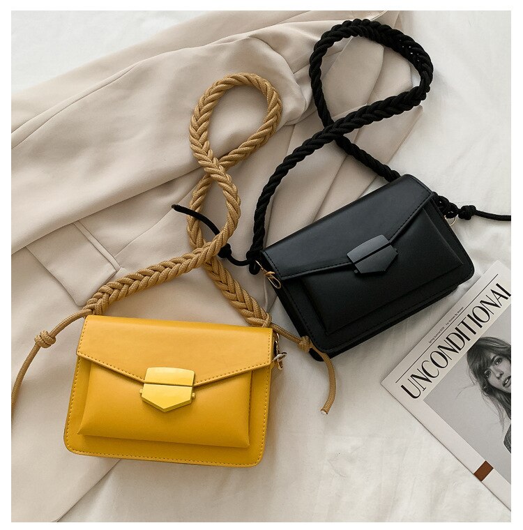 Kleine crossbodytassen voor dames, effen leren schoudertas met gevlochten band