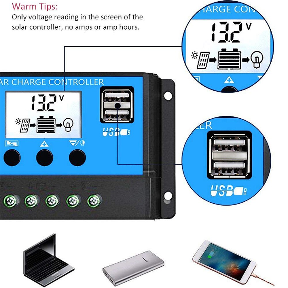 10A/20A Auto Solar Charge Controller PWM Controllers LCD Dual USB 5V Output Solar Panel PV Regulator