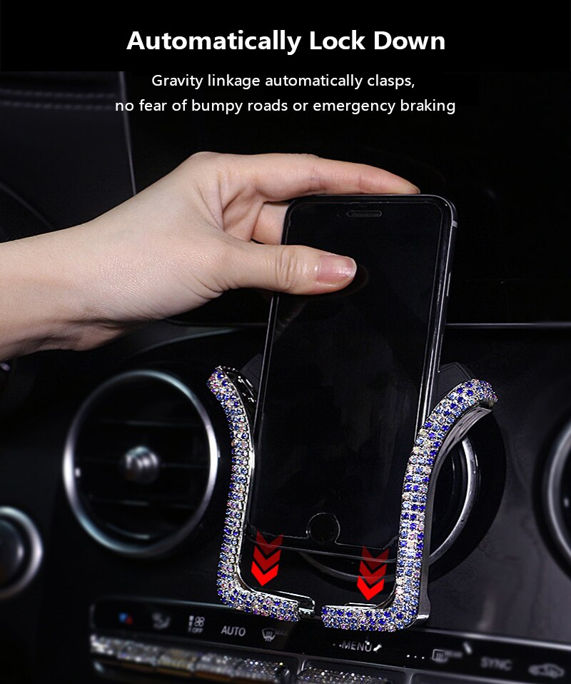 Cell Phone Holder For IPhone Samsung Car Holder Universal Car Phone Holder With Bing Crystal Rhinestone Car Air Vent Mount Clip