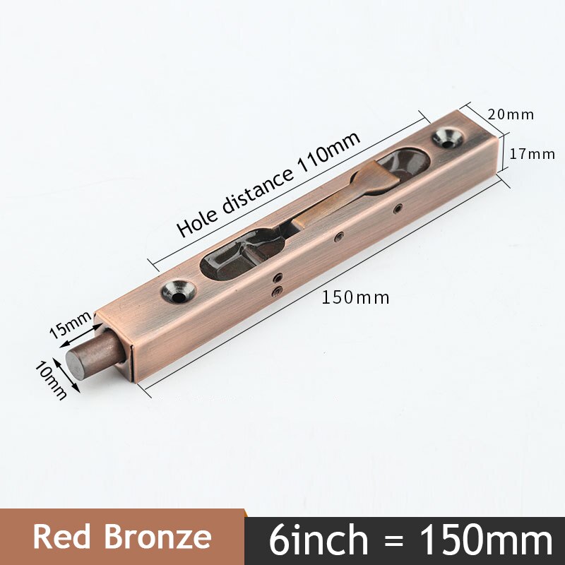 KAK Stainless Steel Hidden Door Bolt Security Guard Door Latch 4/6/8/10 inch Sliding Door Lock Bathroom Bolt Dust Proof Hardware: Red Bronze 6inch