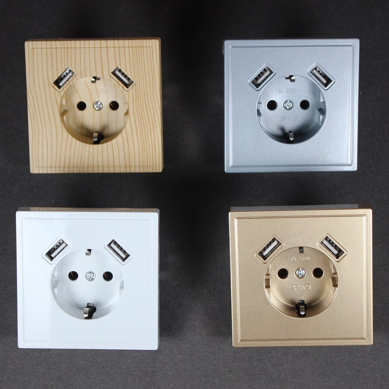 EU power USB wall socket wall outlet with double USB 5V2A EU standard Phone charger JA8