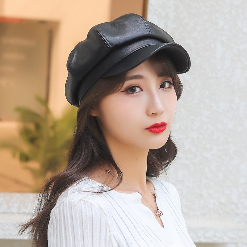 D&amp;T 2022 Octagonal Cap Beret Men Women Unisex Cotton Material Solid Artist Hat Sun Protection Warm: black