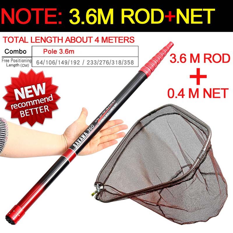 4m 3m Sizes carbon Nylon Fishing Nets Collapsible Fishing Tools Rhombus Mesh Hole Depth Folding Nylon Landing Dip Net: BKW 3.6m set