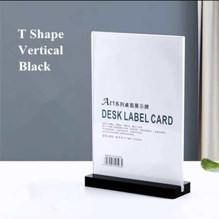 A6 T / L Shaped Transparent Acrylic Table Top Menu Holder Stand Restaurant Hotel Advertising Poster Card Display Stand: A6 Black Vertical
