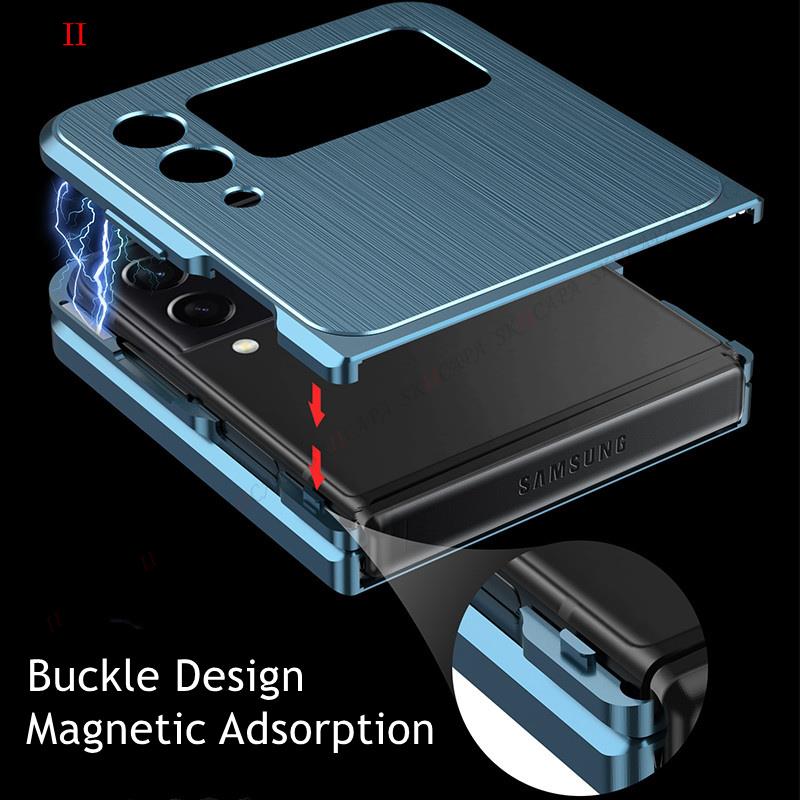 Magnetische handyhülle aus gebürstetem metall für samsung z kippen 3 5g rahmen aus aluminiumlegierung, hartschalen-schutzhülle mit schnalle für Galaxis z kippen 3 5g -f711b