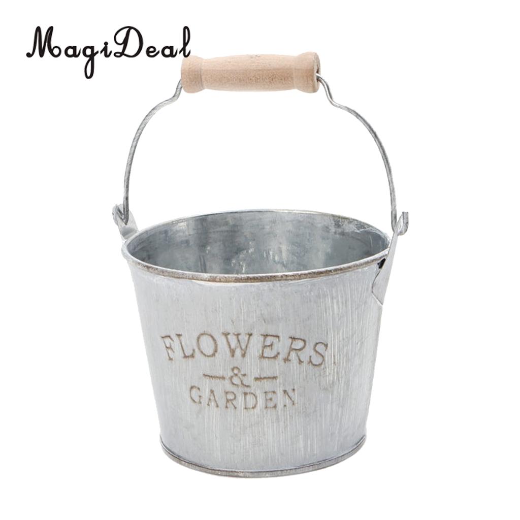 Magideal fransk pastoral galvaniserad metall plåt hinkar växter blomvaser vatten plantering fat med handtag: 01