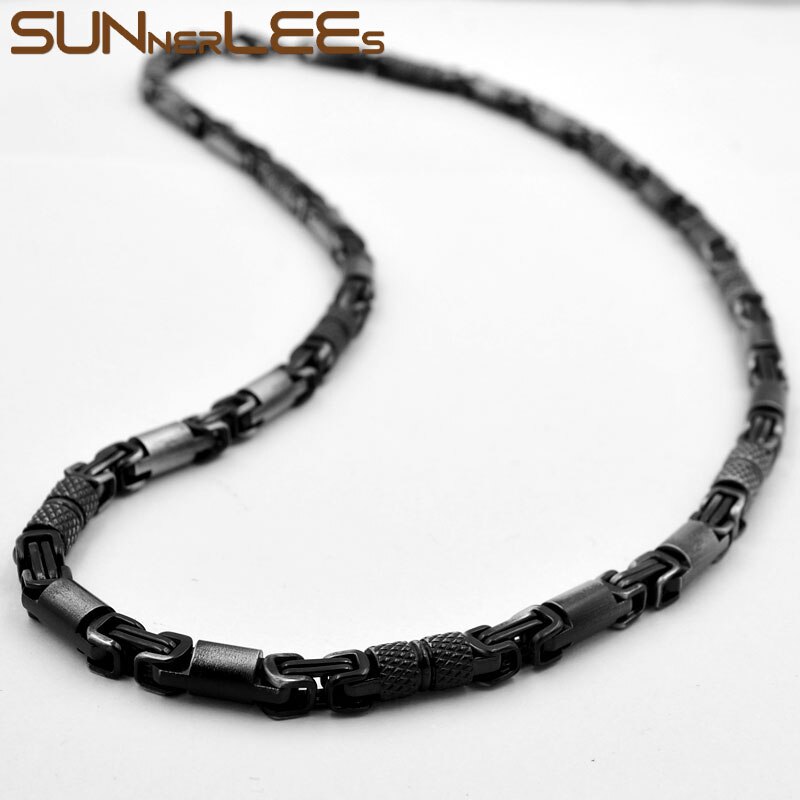 Sunnerlees 316L Rvs Ketting 6 Mm Geometrische Byzantijnse Retro Zwarte Kleur Mannen Vrouwen SC42 N