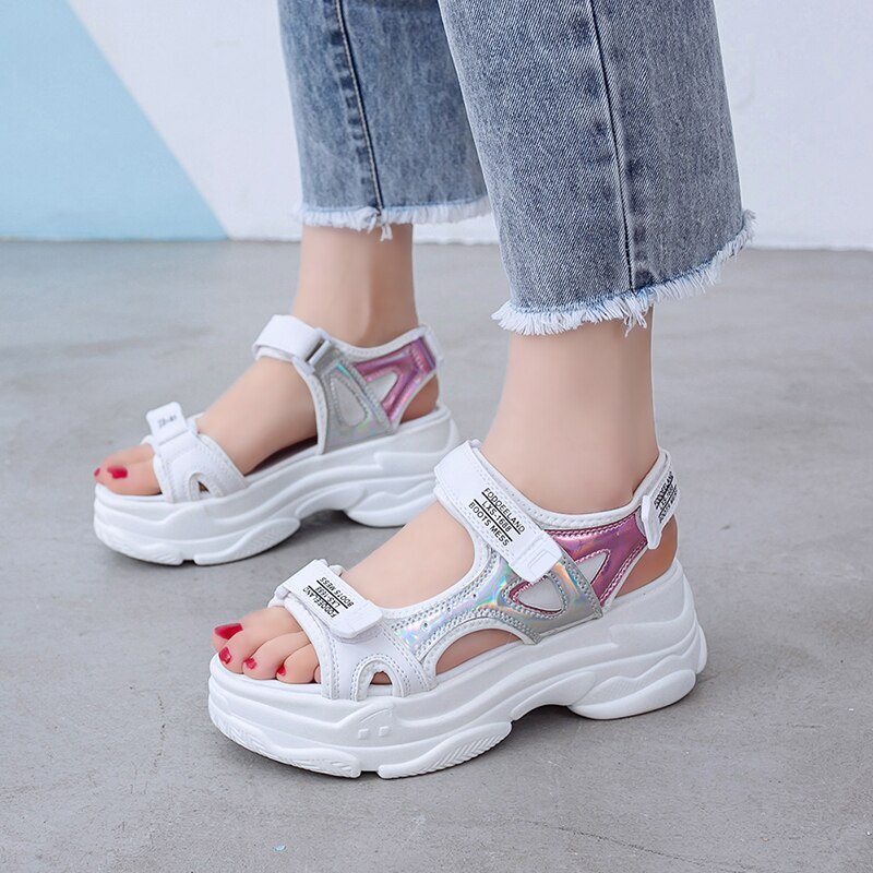 Sandales d'été à semelle épaisse pour femmes, chaussure de Sport Sexy à semelle compensée, bout ouvert, pour femmes, chaussures de plage, collection chaussures décontractées