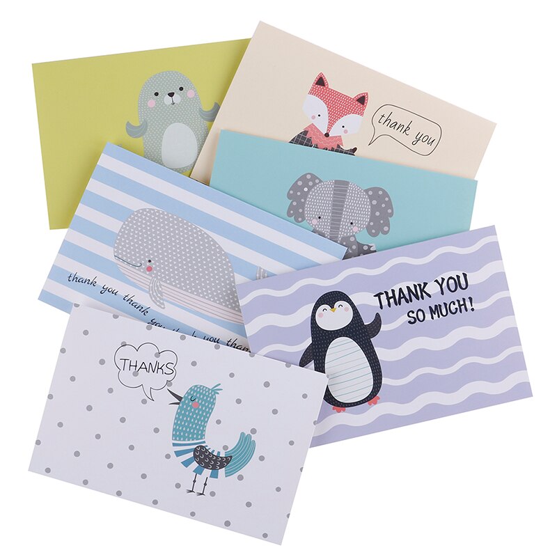 6pcs/set Thank You Cards Birthday Card Note Cards With Envelopes For Kids