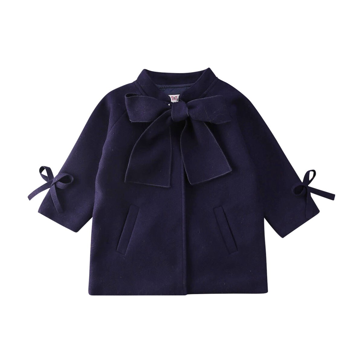 Pudcoco kinder marineblauwe jas met lange mouwen herfst en winter warme wollen jassen met zakken babymeisjes 2-7 jaar