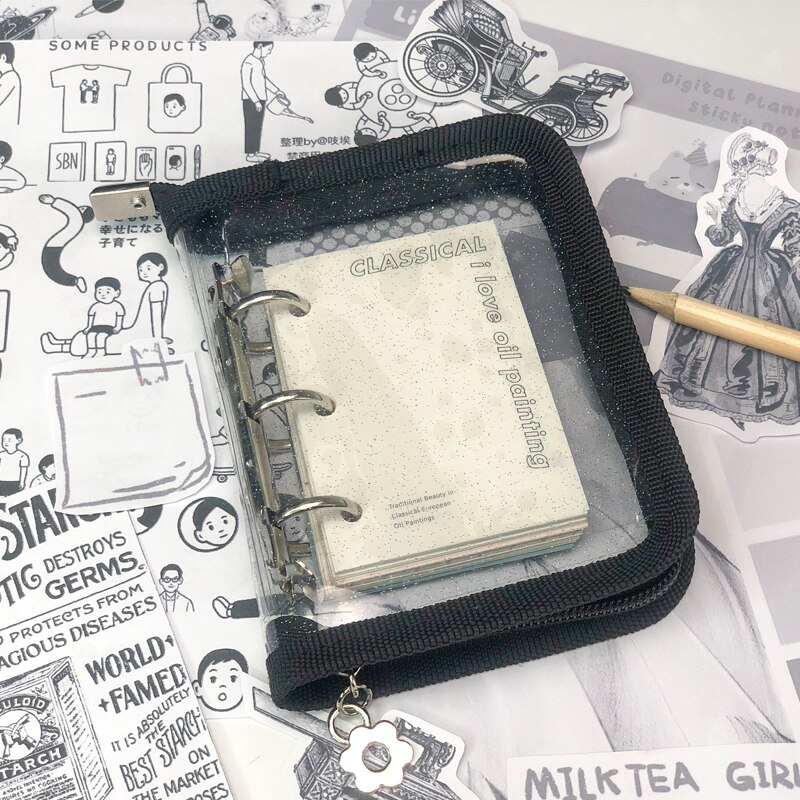 Mini 3 Holes Puncher Pvc Binder Notebook Journal Loose-leaf Diary Zipper Cover Journal Pocket Notepad School Stationery