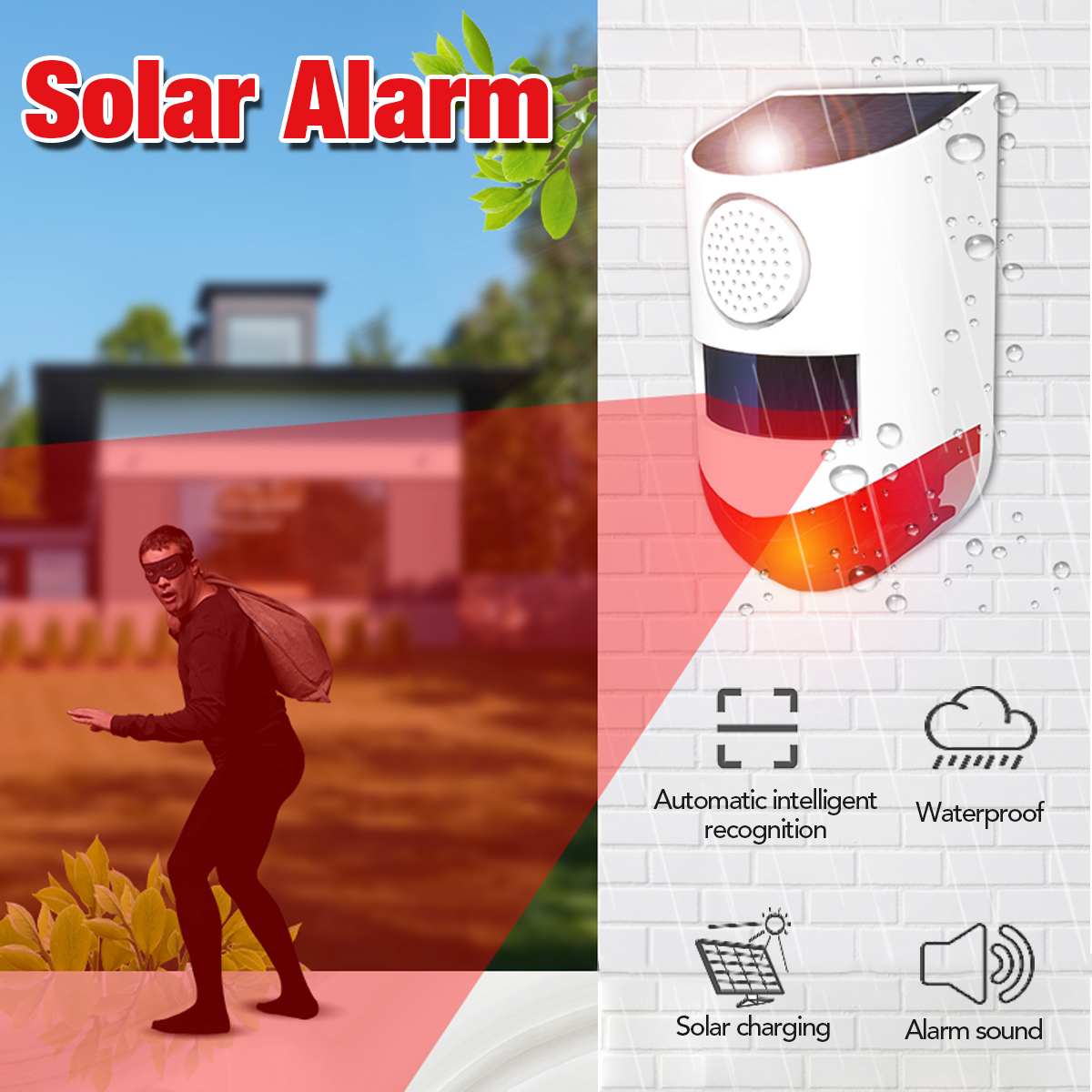 Wireless Solar Alarm Lamp Motion Sensor Security Alarm Motion Sensor Detector For Home Yard Outdoor Security Alarm Siren System