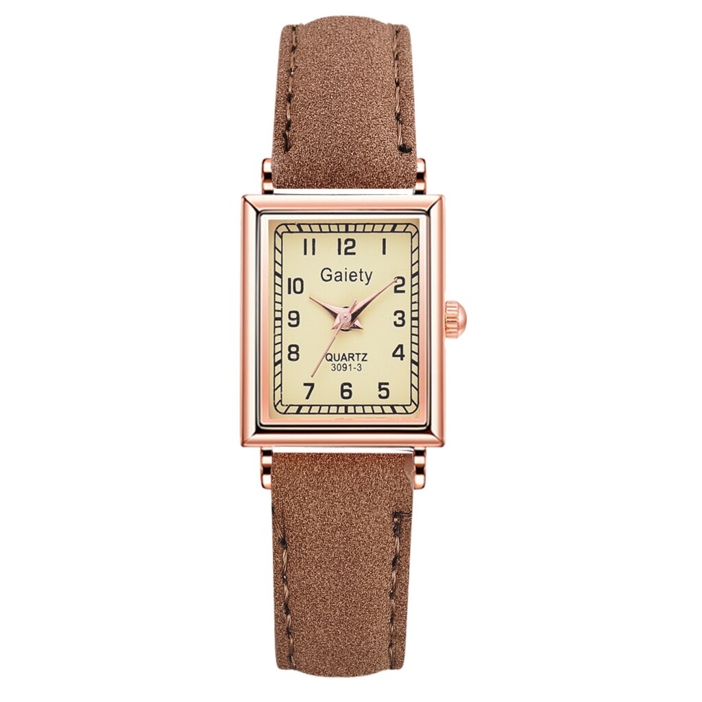 2PCS /Set Women Leather Belt Dress Quartz Clock Square Dial Sport Casual Bracelet Ladies Wrist Watch Relogio Reloj Mujer: Coffee