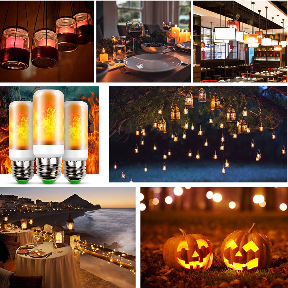 3PCS E27 LED Flame Fire Effect Simulated Nature Light Bulb Decor Atmosphere Lamp Light Source: High Brightness 2835 Led Beads