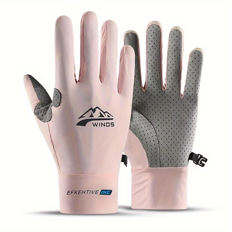 Guantes de protección solar, guantes de pesca para hombres y mujeres, guantes finos y transpirables para montar en hielo totalmente combinados, guantes adhesivos de verano: Rosa / XL