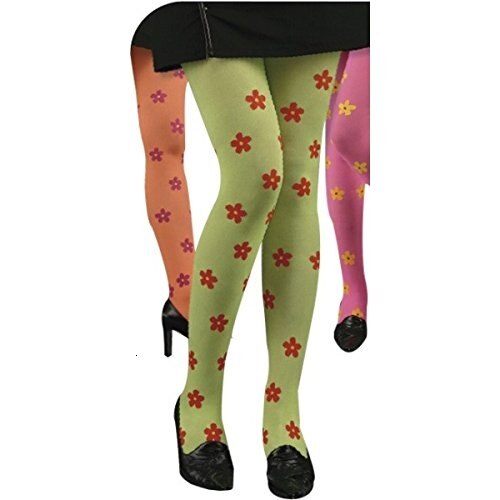 Kleurrijke panty met bloem motieven (accesorio de disfraz)