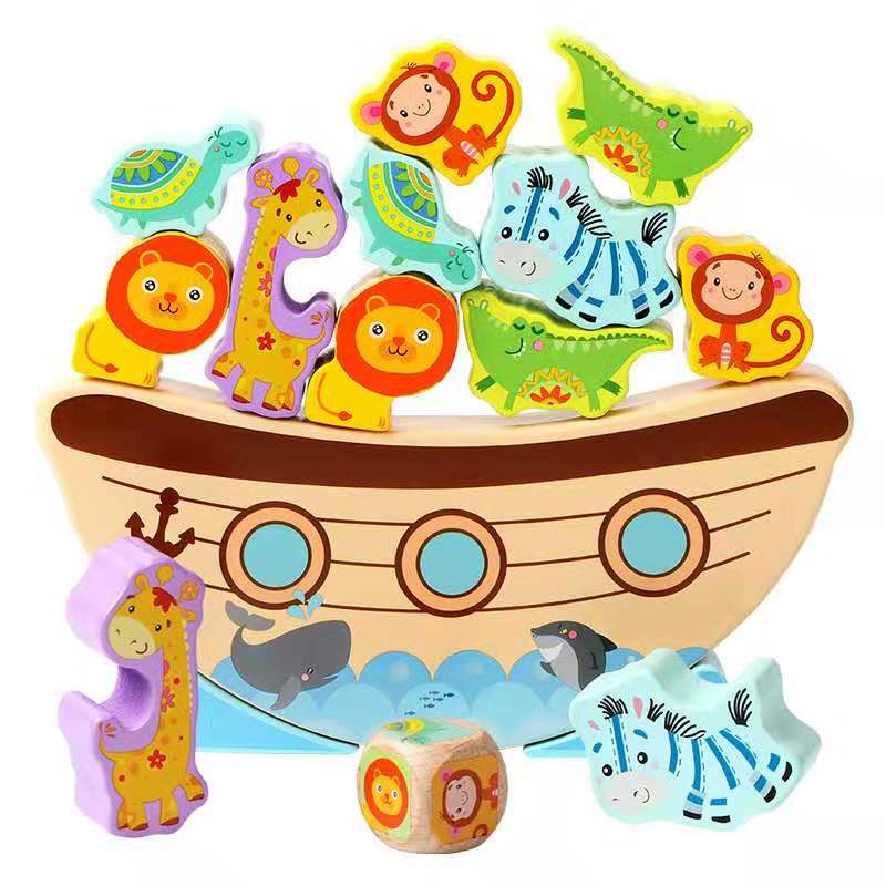 Early Learning Educational Wooden Toy Cartoon Animal Noah's Ark Boat Balance Fold High Kid Desktop Game Birthday Christmas