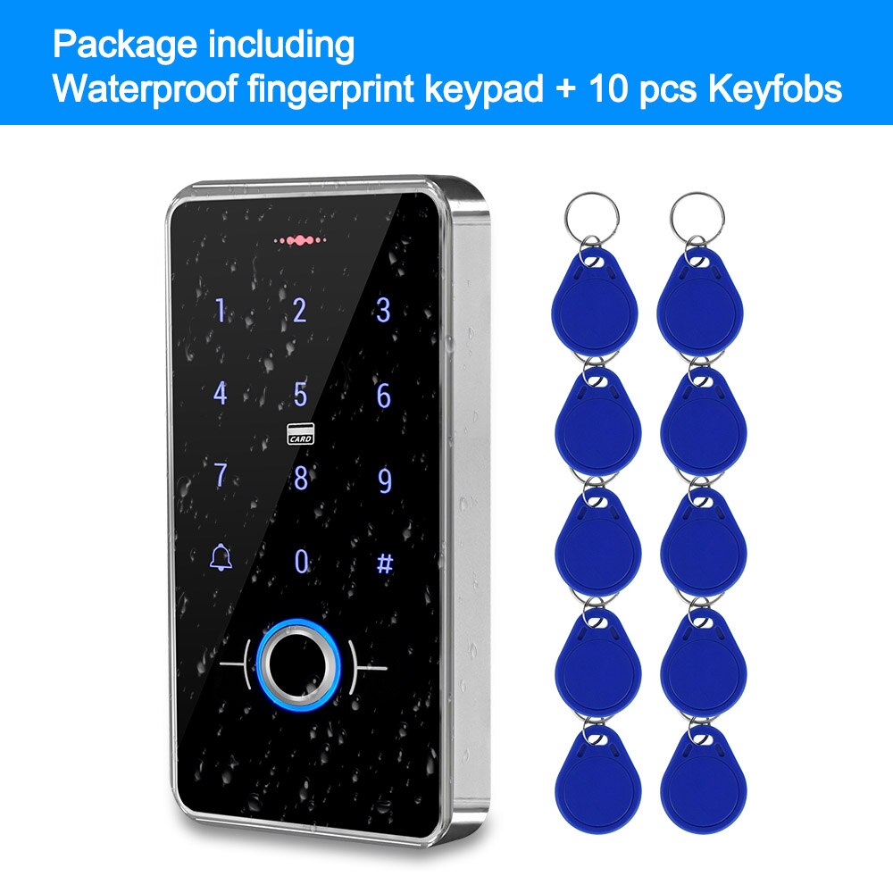 Outdoor IP68 Waterproof Fingerprint RFID Keypad Touch Access Control System Rainproof WG26 13.56MHz Card Reader 10pcs Keyfobs: Keypad with 10 Keys