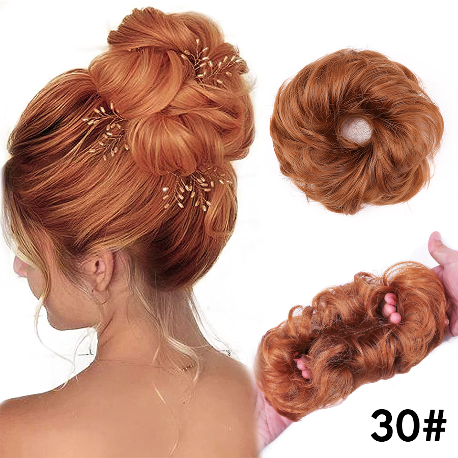 Syntetisk hår knold updo hair extensions rodet knold hår stykke hår scrunchies bølget hestehale hårstykker hår tilbehør til piger: 30
