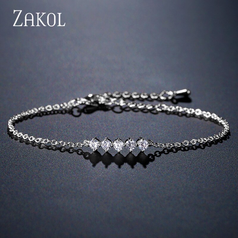 ZAKOL Round Micro Mosaic Cubic Zirconia Rose Gold Color Tennis Bracelet Jewelry Crystal FSBP2043: White Color 3