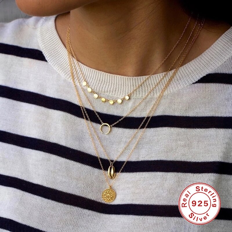 ROXI Vintage Sun Necklaces for Women Banquet Party Jewellery Sterling Silver 925 Sunflower Gold Necklace Collare Chain Naszyjnik