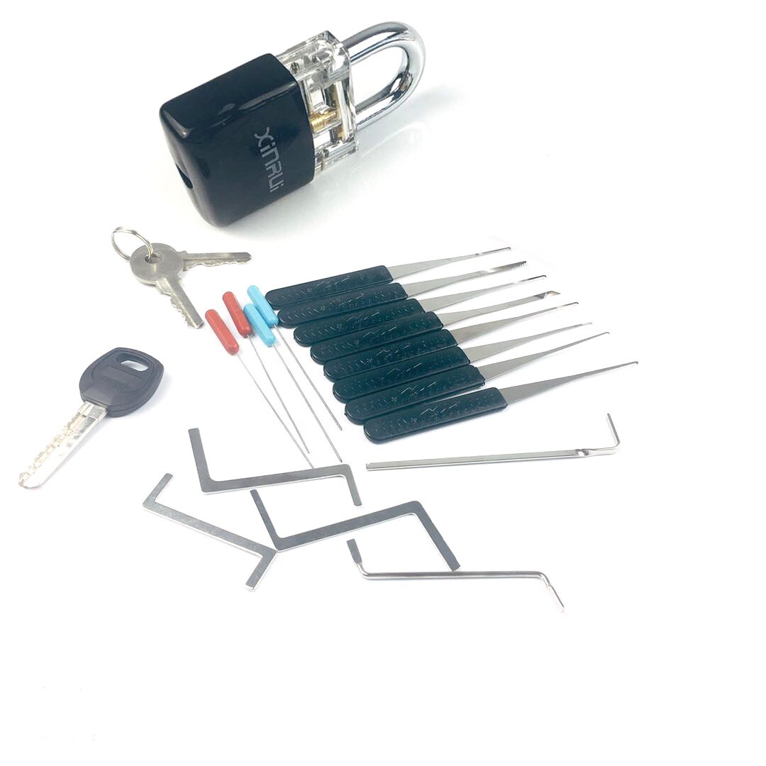 3 In 1 Slotenmaker Praktijk Gereedschap Set,Transparet Slot, Kaart Lock Tool, gebroken Sleutel Verwijderen Tool, Spanning Moersleutel: Zilver