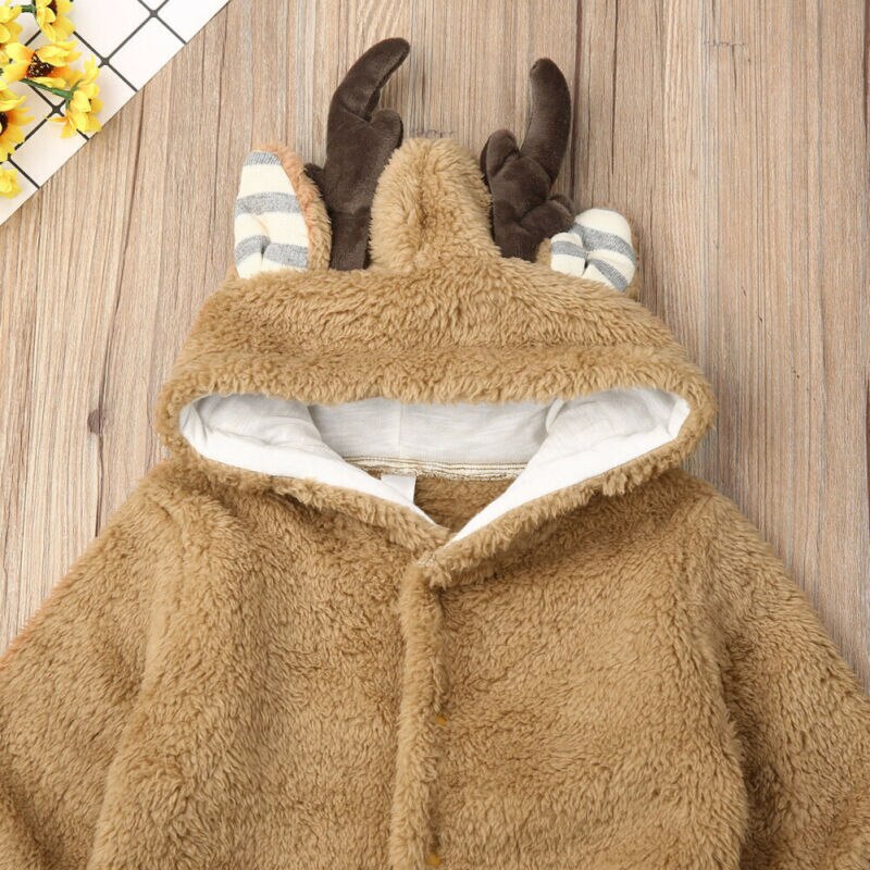 Pasgeboren Baby Meisje Jongen Kleding Fur Hooded Romper Jumpsuit Outfit 0-18M Winter