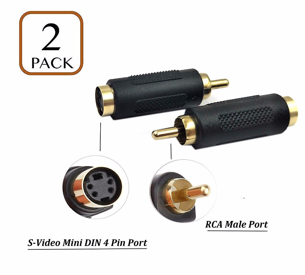 S-video-Adaptador de vídeo compuesto hembra a RCA macho, convertidor de enchufe Mini DIN de 4 pines hembra a RCA macho, 2 paquetes