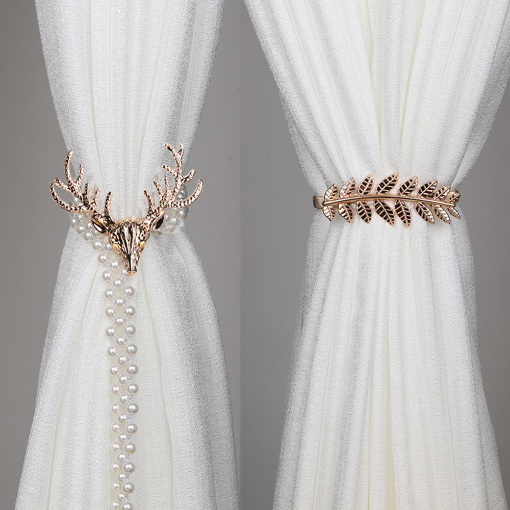 Curtains Easter Pearl Elk Buckles Window Stretchable Leaves Decorations Golden Accessories Strap Modern Feather Tieback Home